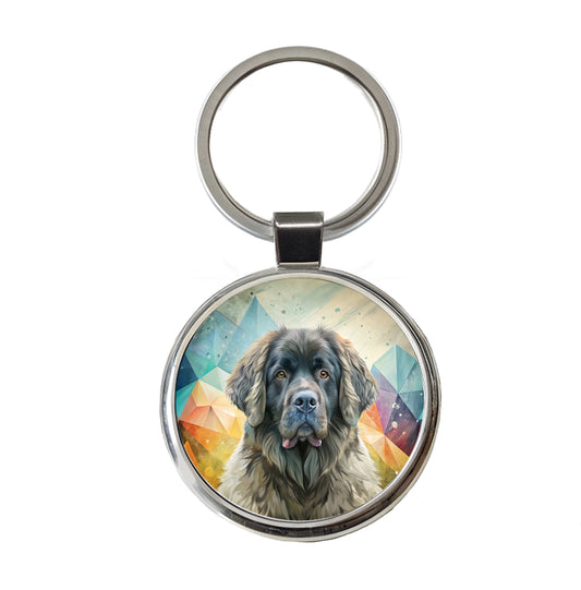 Newfoundland Dog Contemporary Art Round Metal Keychain
