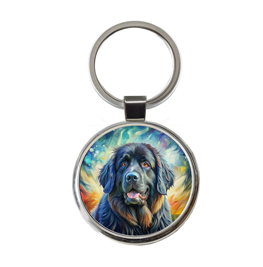Newfoundland Dog Expressionism Art Round Metal Keychain