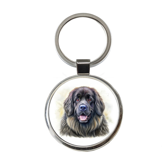 Newfoundland Dog Illustration Round Metal Keychain