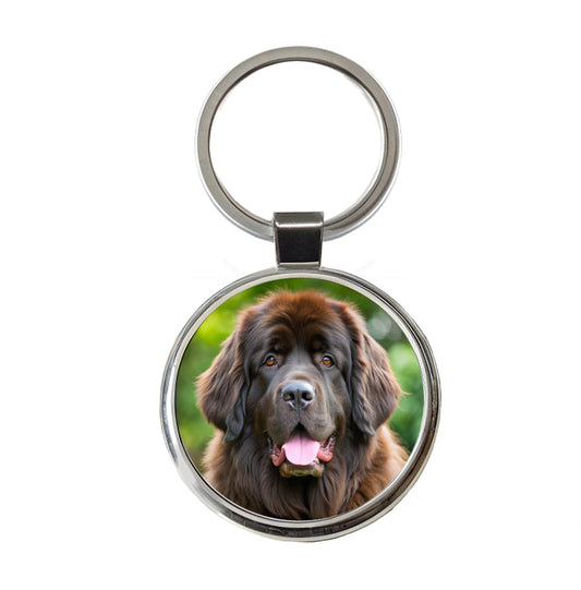 Newfoundland Dog Photo Round Metal Keychain