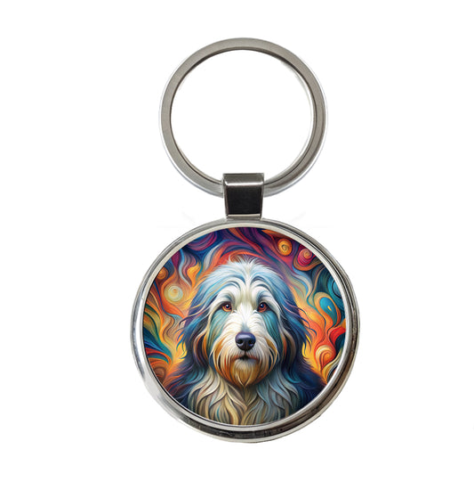 Old English Sheepdog Dog Abstract Art Round Metal Keychain