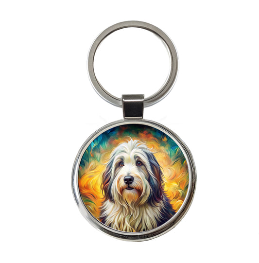 Old English Sheepdog Dog Bohemian Art Round Metal Keychain