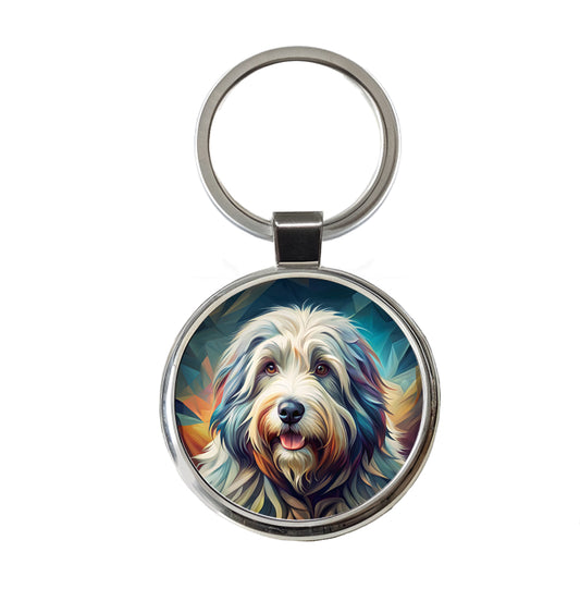 Old English Sheepdog Dog Contemporary Art Round Metal Keychain