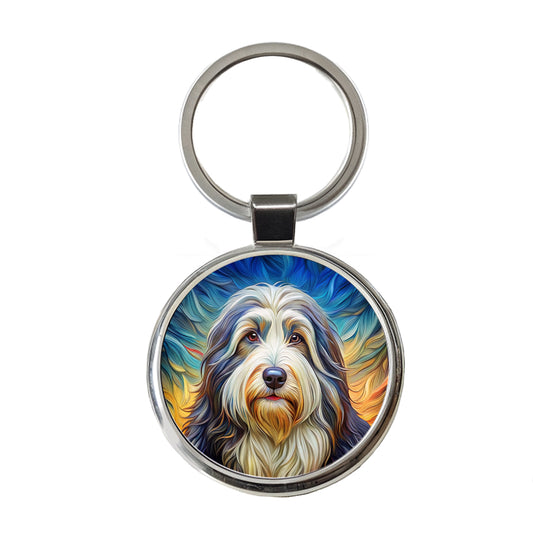 Old English Sheepdog Dog Expressionism Art Round Metal Keychain
