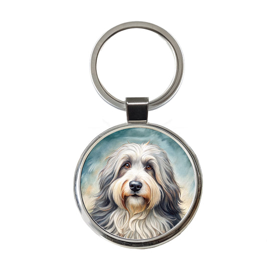 Old English Sheepdog Dog Illustration Round Metal Keychain