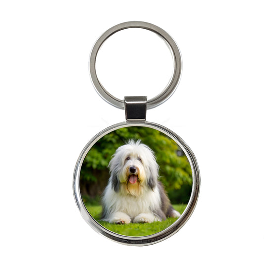 Old English Sheepdog Dog Photo Round Metal Keychain