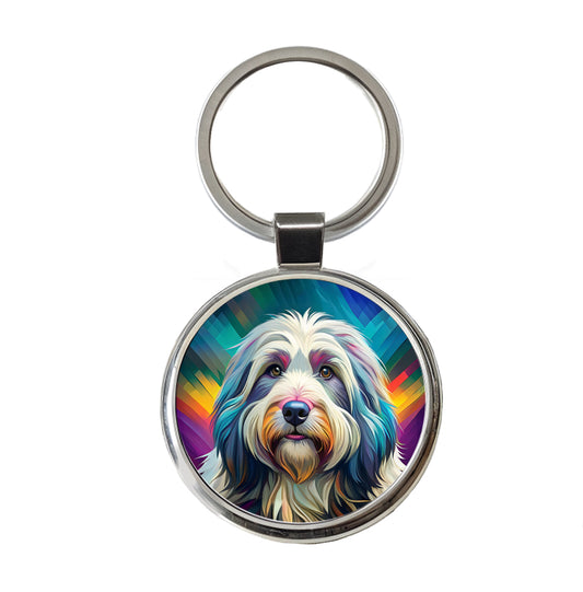 Old English Sheepdog Dog Pop Art Round Metal Keychain