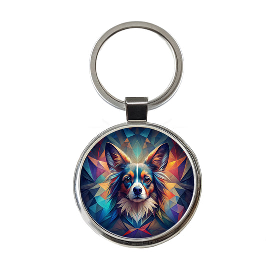 Papillion Dog Abstract Stylized Art Round Metal Keychain