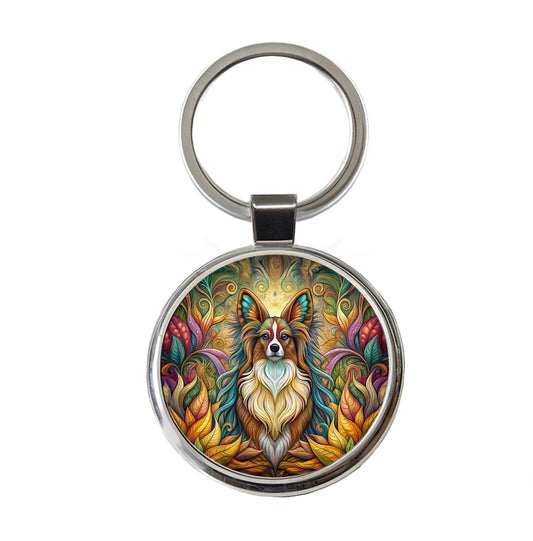 Papillion Dog Art Nouveau Round Metal Keychain