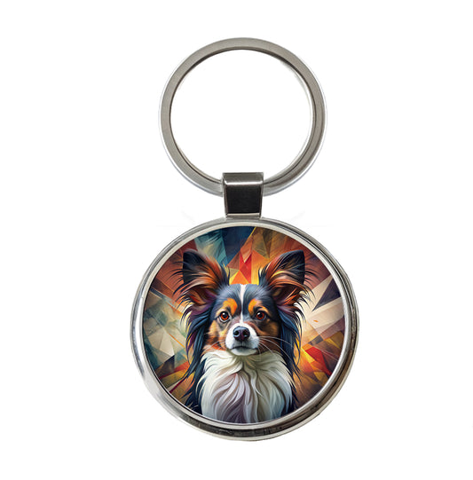 Papillion Dog Contemporary Art Round Metal Keychain