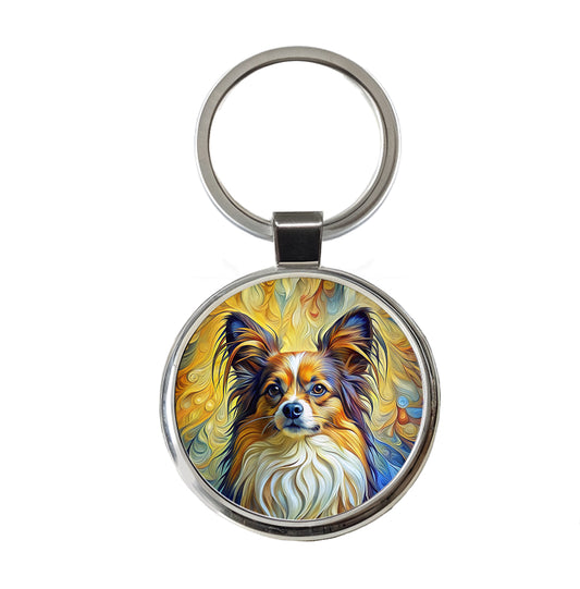 Papillion Dog Expressionism Art Round Metal Keychain