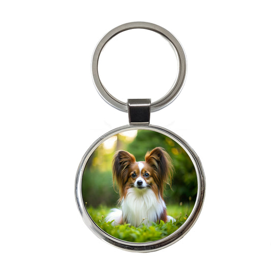 Papillion Dog Photo Round Metal Keychain