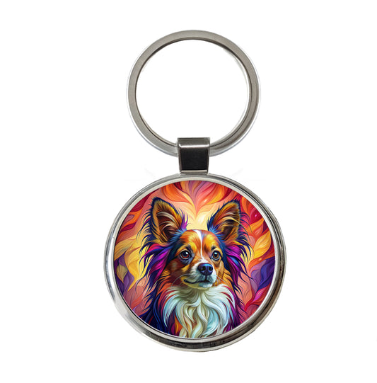 Papillion Dog Pop Art Round Metal Keychain