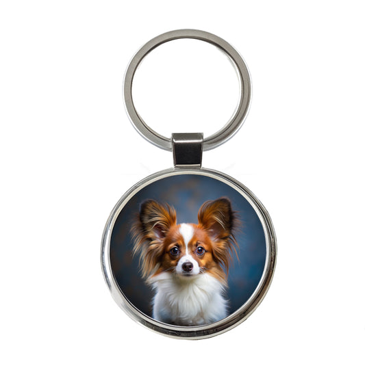 Papillion Dog Puppy Photo Round Metal Keychain