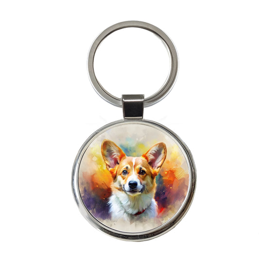 Pembroke Welsh Corgi Dog Expressionism Art Round Metal Keychain
