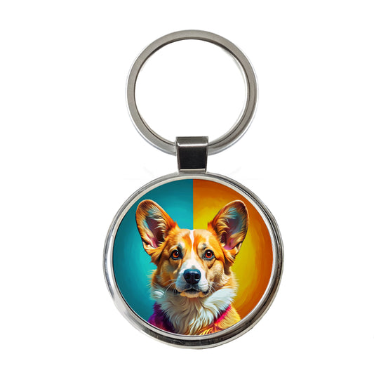 Pembroke Welsh Corgi Dog Pop Art Round Metal Keychain