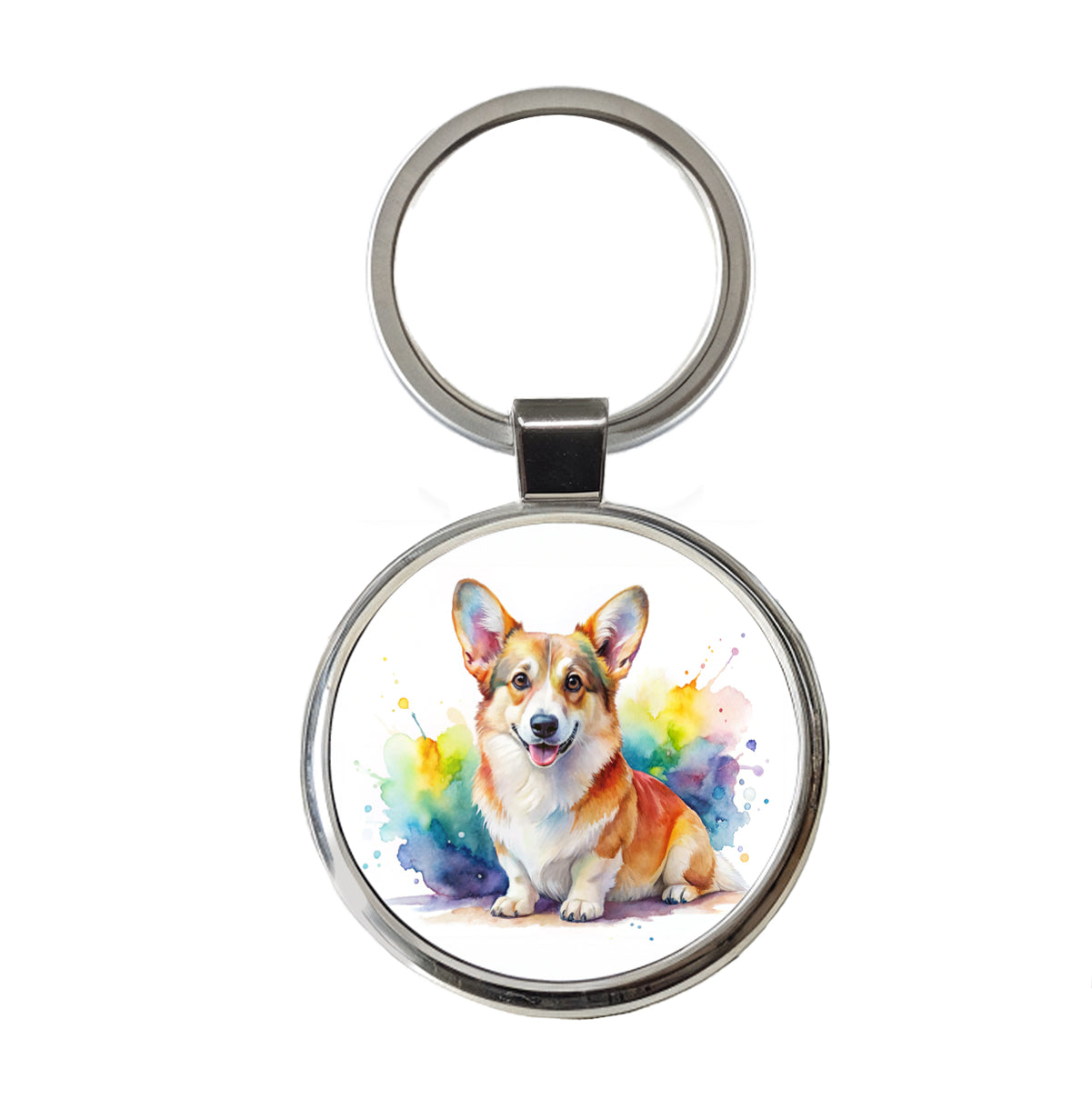 Pembroke Welsh Corgi Dog Watercolor Style Round Metal Keychain