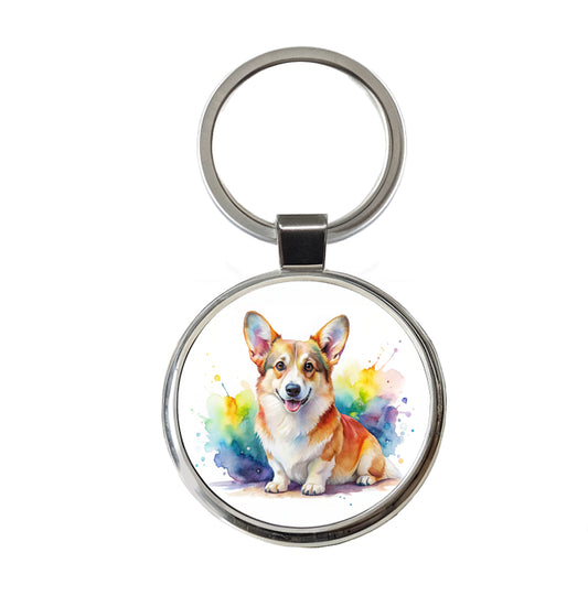 Pembroke Welsh Corgi Dog Watercolor Style Round Metal Keychain