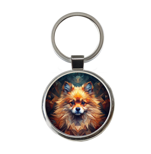 Pomeranian Dog Abstract Art Round Metal Keychain
