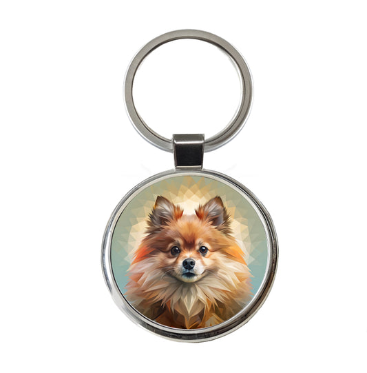 Pomeranian Dog Contemporary Art Round Metal Keychain