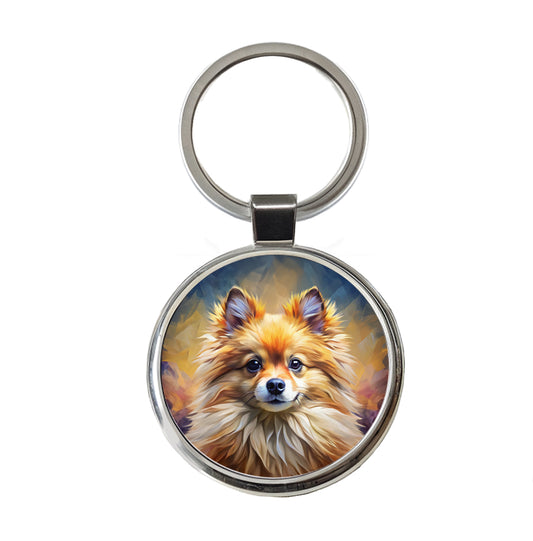 Pomeranian Dog Expressionism Art Round Metal Keychain