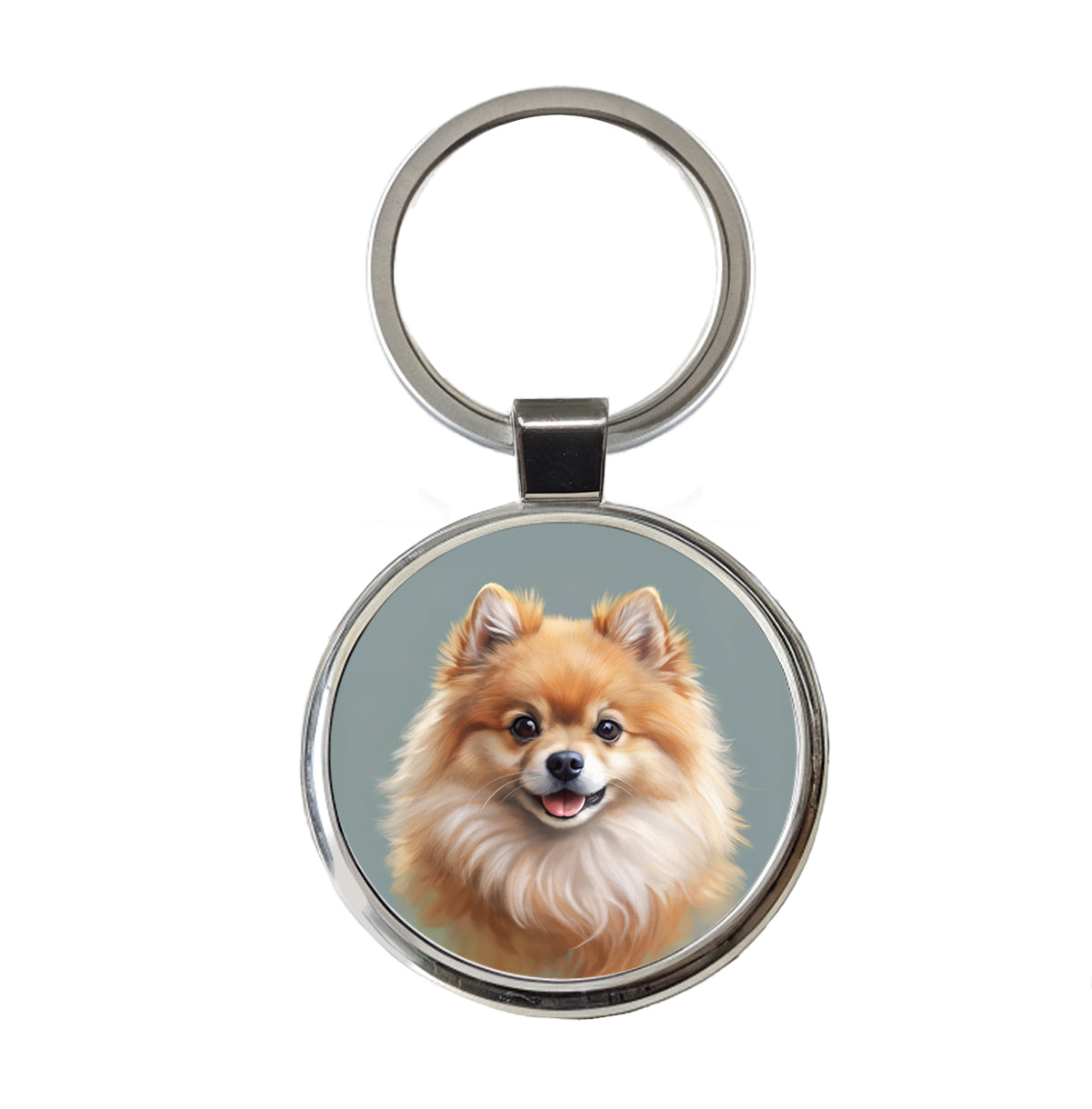 Pomeranian Dog Illustration Round Metal Keychain
