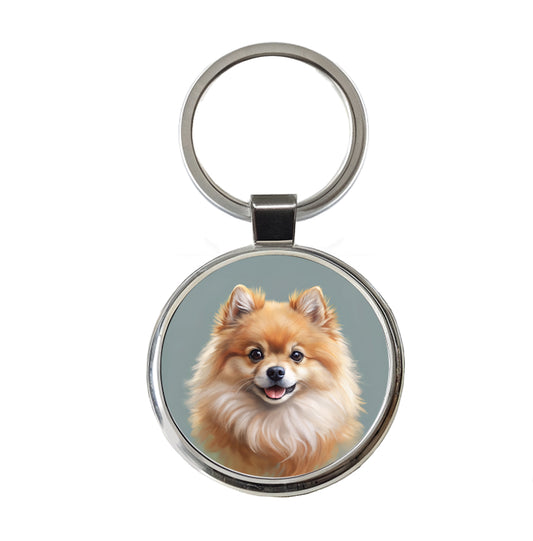 Pomeranian Dog Illustration Round Metal Keychain