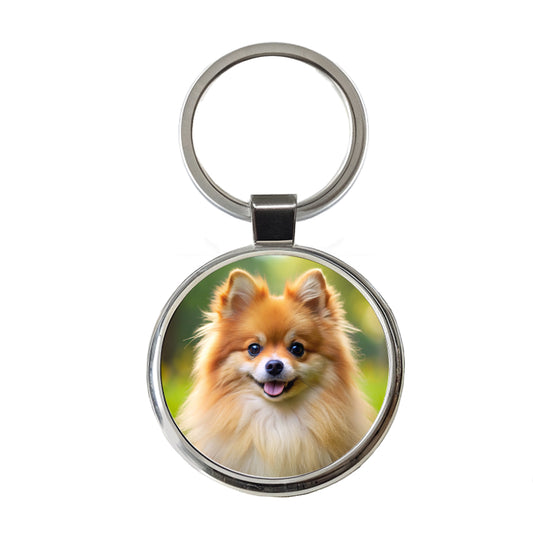 Pomeranian Dog Photo Round Metal Keychain