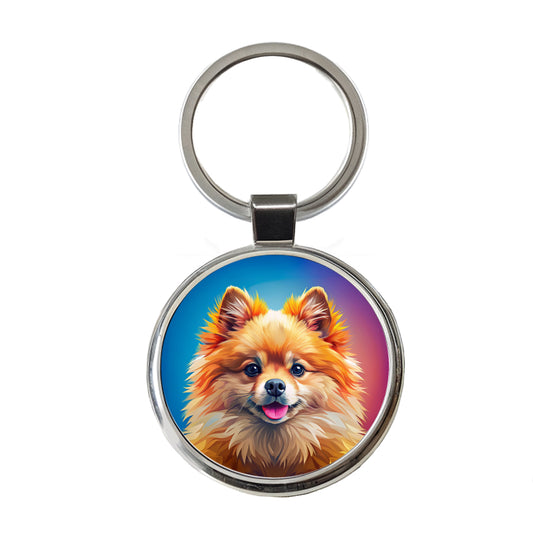 Pomeranian Dog Pop Art Round Metal Keychain