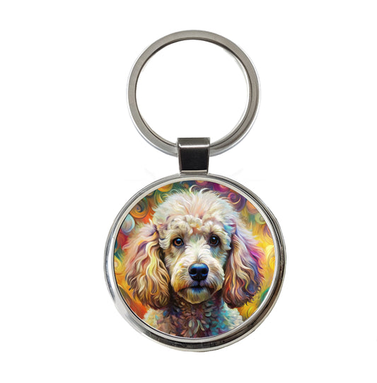 Poodle Dog Abstract Art Round Metal Keychain