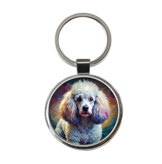 Poodle Dog Abstract Stylized Art Round Metal Keychain