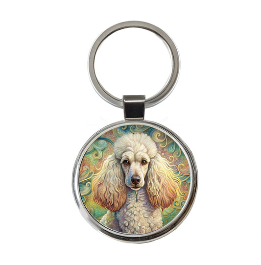 Poodle Dog Art Nouveau Round Metal Keychain