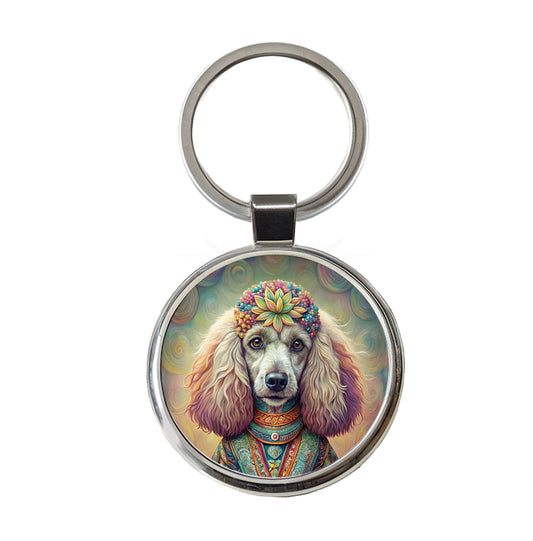 Poodle Dog Bohemian Art Round Metal Keychain