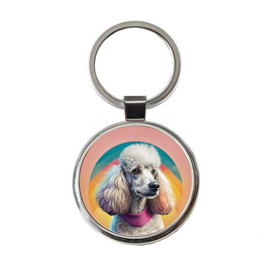 Poodle Dog Contemporary Art Round Metal Keychain