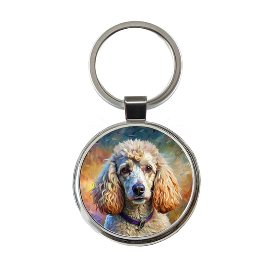 Poodle Dog Expressionism Art Round Metal Keychain