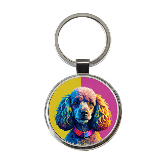 Poodle Dog Pop Art Round Metal Keychain