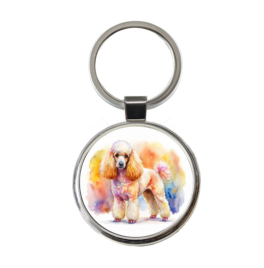 Poodle Dog Watercolor Style Round Metal Keychain