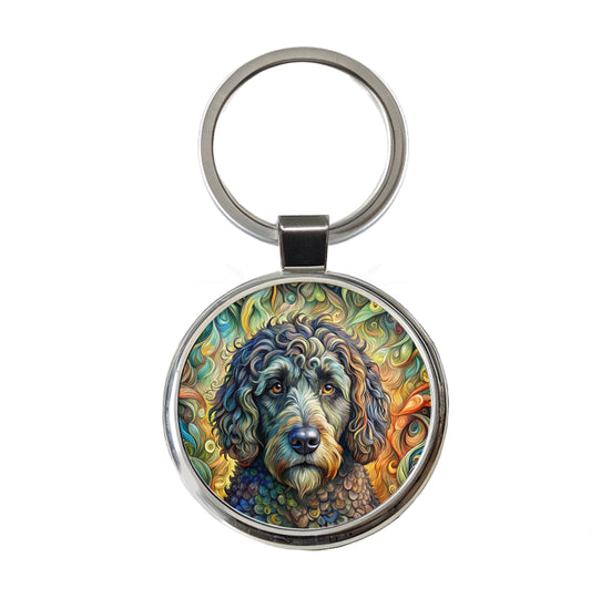 Portuguese Water Dog Abstract Art Round Metal Keychain