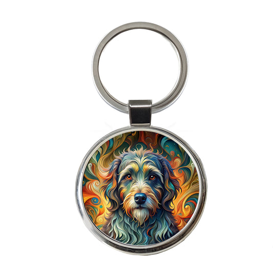 Portuguese Water Dog Abstract Stylized Art Round Metal Keychain