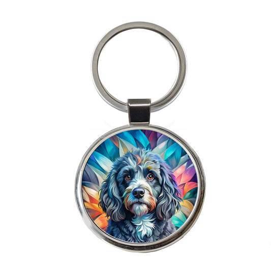 Portuguese Water Dog Contemporary Art Round Metal Keychain