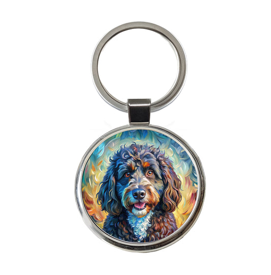 Portuguese Water Dog Expressionism Art Round Metal Keychain