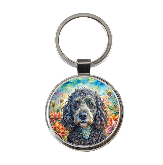 Portuguese Water Dog French Bohemian Art Round Metal Keychain