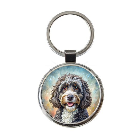 Portuguese Water Dog Illustration Round Metal Keychain