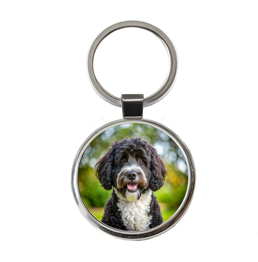 Portuguese Water Dog Photo Round Metal Keychain