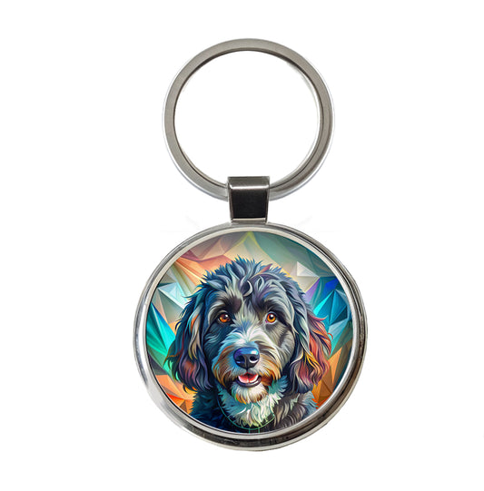 Portuguese Water Dog Pop Art Round Metal Keychain