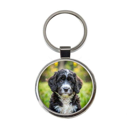Portuguese Water Dog Puppy Photo Round Metal Keychain