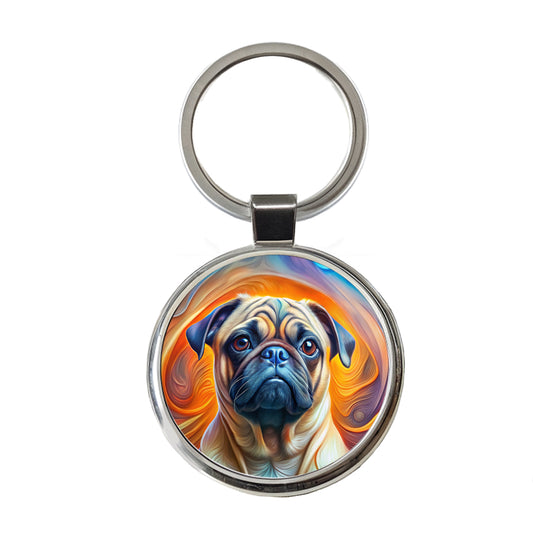Pug Dog Abstract Art Round Metal Keychain