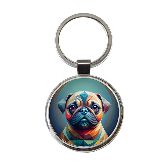 Pug Dog Abstract Stylized Art Round Metal Keychain