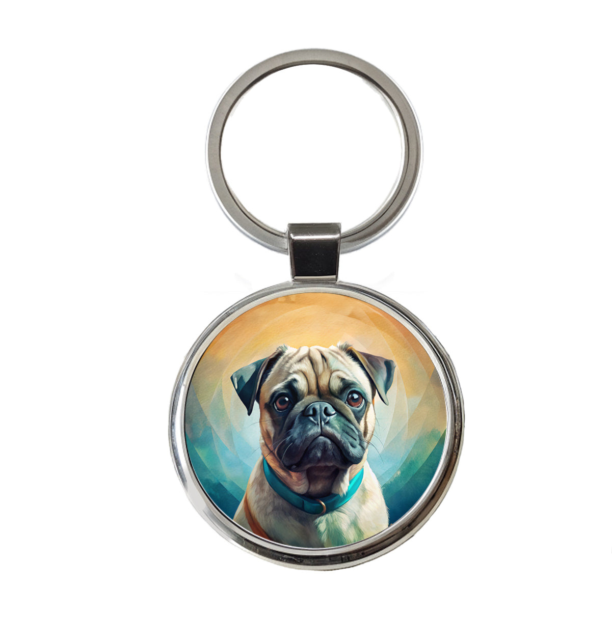 Pug Dog Contemporary Art Round Metal Keychain