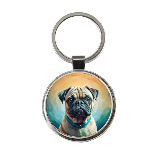 Pug Dog Contemporary Art Round Metal Keychain